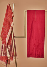 Fuschia Silk Unstitched Suit Set with Chanderi Jaamdani Dupatta