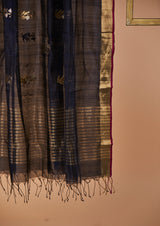 Navy Blue Chanderi Jaamdani Dupatta