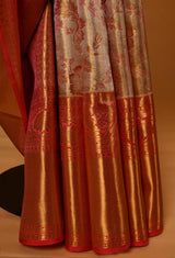 Pink -Orange Silk Kanjeevaram Sari