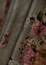 Grey Tassar Silk Printed Sari