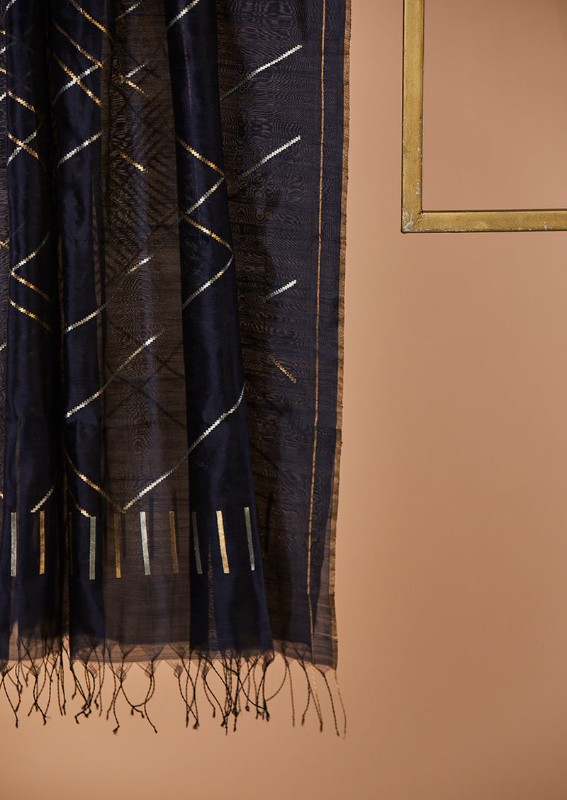 Navy Chanderi Jaamdani Dupatta from our collection "Lines"