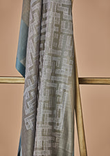 Olive Green Chanderi Unstitched Suit Set with Hand Embroidery