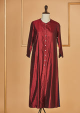 Silk Embroidered Wine Kurta with Pants