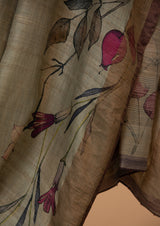 Light Green Tassar Silk Printed Sari