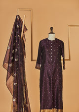 Chanderi Silk Wine Kurta with Jaamdani Dupatta & Pants