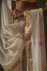 Offwhite Chanderi Jaamdani Sari