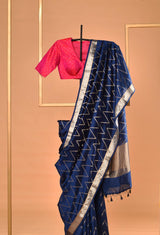 Dark Blue Banarasi Silk Sari