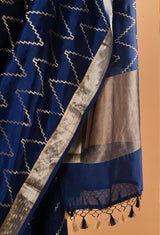 Dark Blue Banarasi Silk Sari