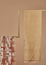 Beige Banarasi Silk Unstitched Suit set
