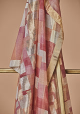 Beige Banarasi Silk Unstitched Suit set