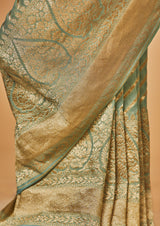 Aqua Blue Banarasi Khaddi Georgette Sari