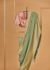 Aqua Blue Banarasi Khaddi Georgette Sari