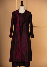 Silk Embroidered Burgundy Jacket with Kurta and Pants