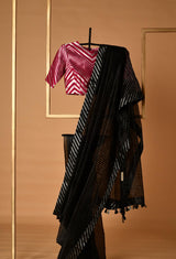 Black Chanderi Silver Zari Sari