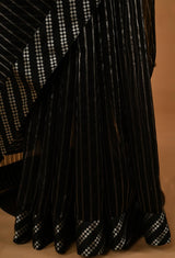 Black Chanderi Silver Zari Sari