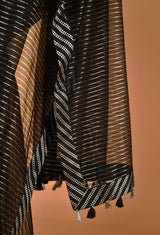 Black Chanderi Silver Zari Sari