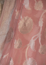Organza Peach Sari with Silver Zari Jaal