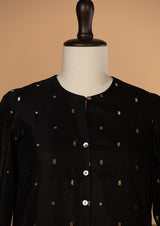 Chanderi Silk Black Kurta with Jaamdani Dupatta & Pants