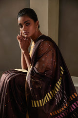 Brown Chanderi Jaamdani Sari