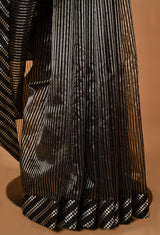 Black Chanderi Silver Zari Sari