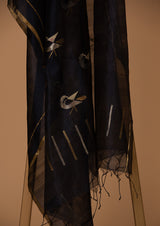 Chanderi Silk Navy Kurta with Jaamdani Dupatta & Pants