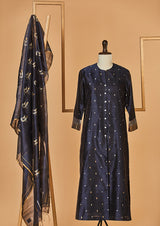 Chanderi Silk Navy Kurta with Jaamdani Dupatta & Pants