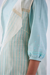Blue-Sea Green Chanderi Suit Set, Print & Embroidery from our collection Lakeerein