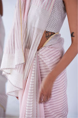 Pink - Lilac  Chanderi Cotton Sari Block Printed from our collection "Lakeerein"