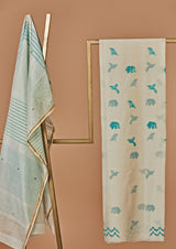 Aqua Blue Unstitched Suit Set, Print & Embroidery from our collection Lakeerein