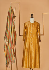 Chanderi Silk Mustard Kurta with Banarasi Dupatta & Pants