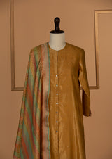 Chanderi Silk Mustard Kurta with Banarasi Dupatta & Pants
