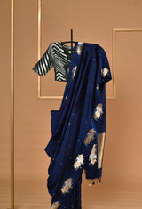 Navy Blue Banarasi Silk Sari