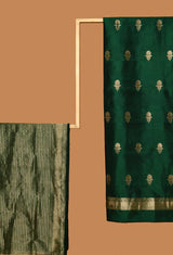 Bottle Green Banarasi Silk Unstitched  Suit set