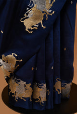 Navy Blue Banarasi Silk Sari