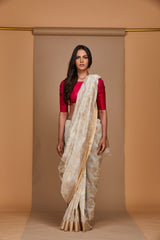 Offwhite Chanderi Jaamdani Sari