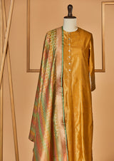 Chanderi Silk Mustard Kurta with Banarasi Dupatta & Pants
