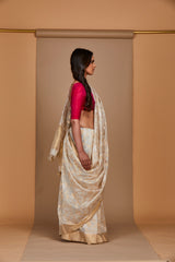 Offwhite Chanderi Jaamdani Sari