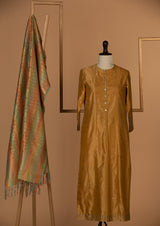Chanderi Silk Mustard Kurta with Banarasi Dupatta & Pants