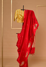 Scarlet Red Banarasi Silk Sari