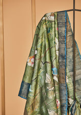 Olive Green Tassar Handpainted Sari, from our collection Kalam