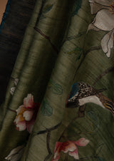 Olive Green Tassar Handpainted Sari, from our collection Kalam