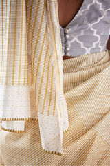 Mustard - Olive  Chanderi Cotton Sari Block Printed from our collection "Lakeerein"