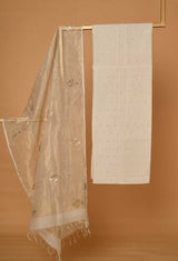 Offwhite Chanderi Cotton, Gota Patti Unstitched Suit set