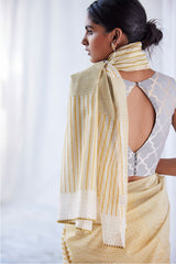 Mustard - Olive  Chanderi Cotton Sari Block Printed from our collection "Lakeerein"