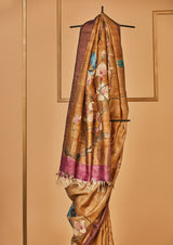 Light Brown Tassar Handpainted Sari, from our collection Kalam