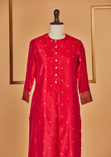 Chanderi Silk Raani Pink Kurta with Jaamdani Dupatta & Pants