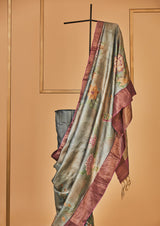Grey Tassar Handpainted Sari, from our collection Kalam