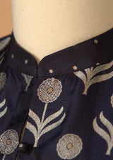Banarasi Silk Navy Kurta with Pants