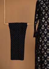 Banarasi Silk Navy Kurta with Pants