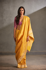 Canary Yellow Silk Banarasi Sari
